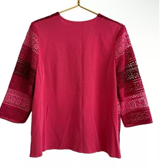 Misook Petite Small Crocheted 3/4 Sleeve Pink Blazer Jacket Topper - Picture 2 of 11